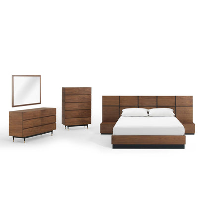 Caima 6-Piece Bedroom Set, Wood, Brown Walnut, 21812
