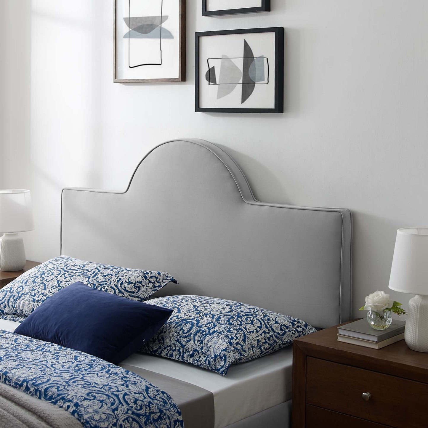 Dawn Full/Queen Performance Velvet Headboard, Velvet, Light Grey Gray, 21825