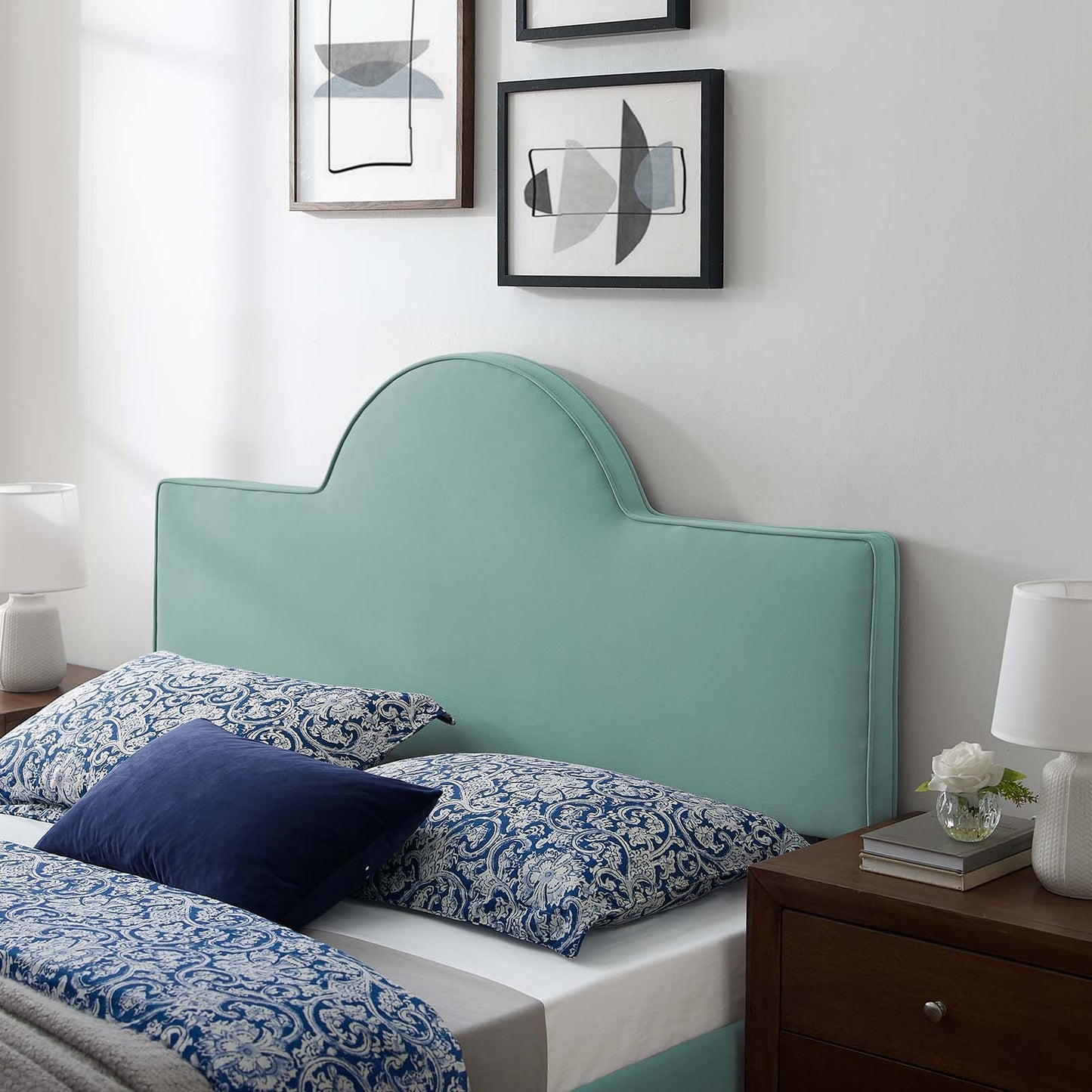 Dawn Full/Queen Performance Velvet Headboard, Velvet, Blue, 21826