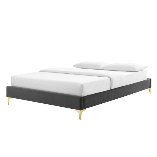 Sutton Twin Performance Velvet Bed Frame, Velvet, Dark Grey Gray, 21839