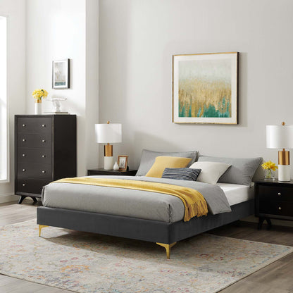 Sutton Twin Performance Velvet Bed Frame, Velvet, Dark Grey Gray, 21839