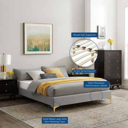 Sutton Twin Performance Velvet Bed Frame, Velvet, Light Grey Gray, 21841