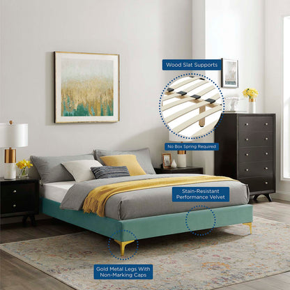 Sutton Twin Performance Velvet Bed Frame, Velvet, Blue, 21842