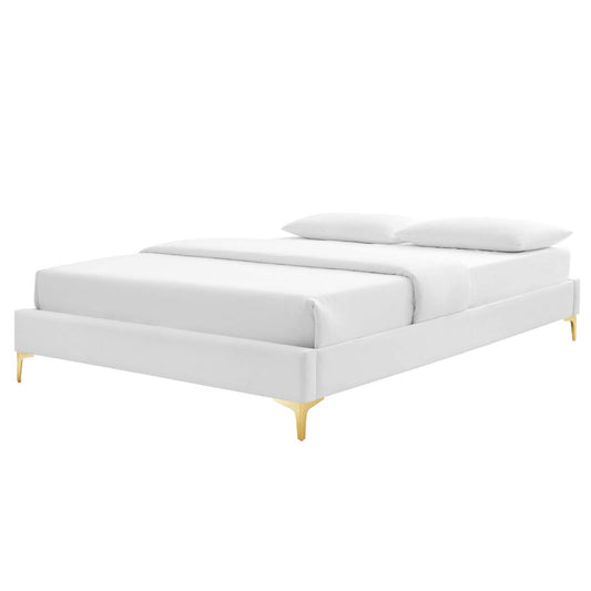 Sutton Twin Performance Velvet Bed Frame, Velvet, White, 21846