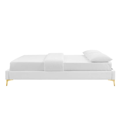 Sutton Twin Performance Velvet Bed Frame, Velvet, White, 21846