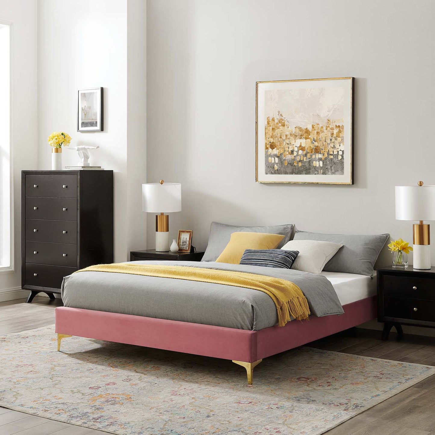 Sutton Full Performance Velvet Bed Frame, Velvet, Pink, 21848