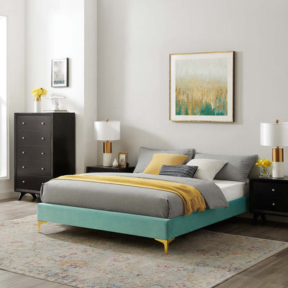 Sutton Full Performance Velvet Bed Frame, Velvet, Blue, 21850