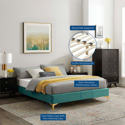 Sutton Full Performance Velvet Bed Frame, Velvet, Teal Blue, 21853