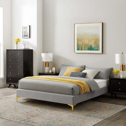 Sutton King Performance Velvet Bed Frame, Velvet, Light Grey Gray, 21857