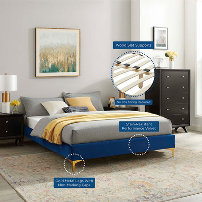 Sutton King Performance Velvet Bed Frame, Velvet, Blue Navy, 21859