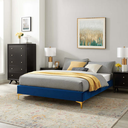 Sutton King Performance Velvet Bed Frame, Velvet, Blue Navy, 21859