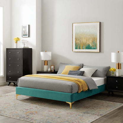 Sutton King Performance Velvet Bed Frame, Velvet, Teal Blue, 21861