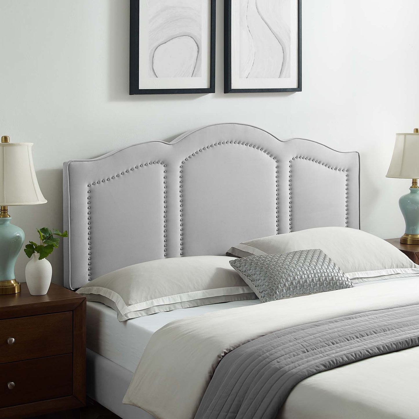 Cecilia Twin Performance Velvet Headboard, Velvet, Light Grey Gray, 21865