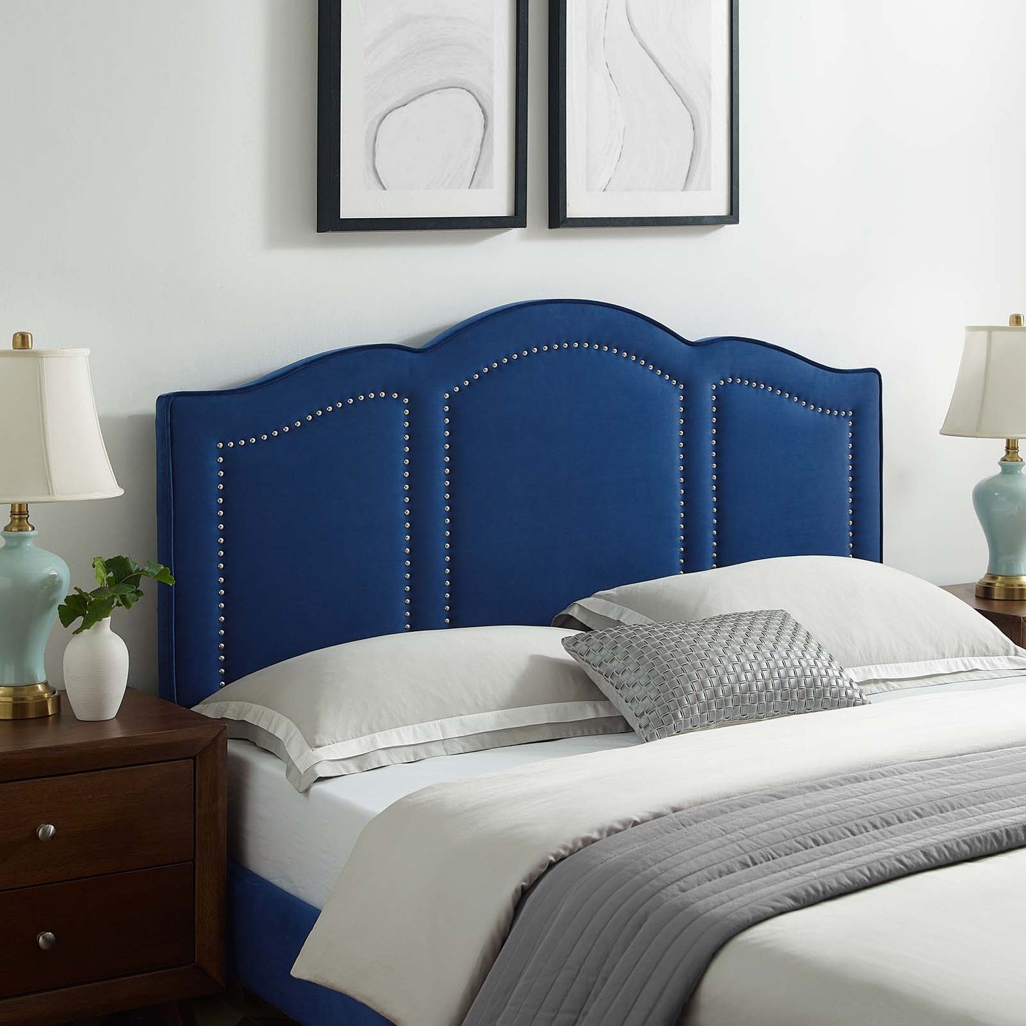 Cecilia Twin Performance Velvet Headboard, Velvet, Blue Navy, 21867