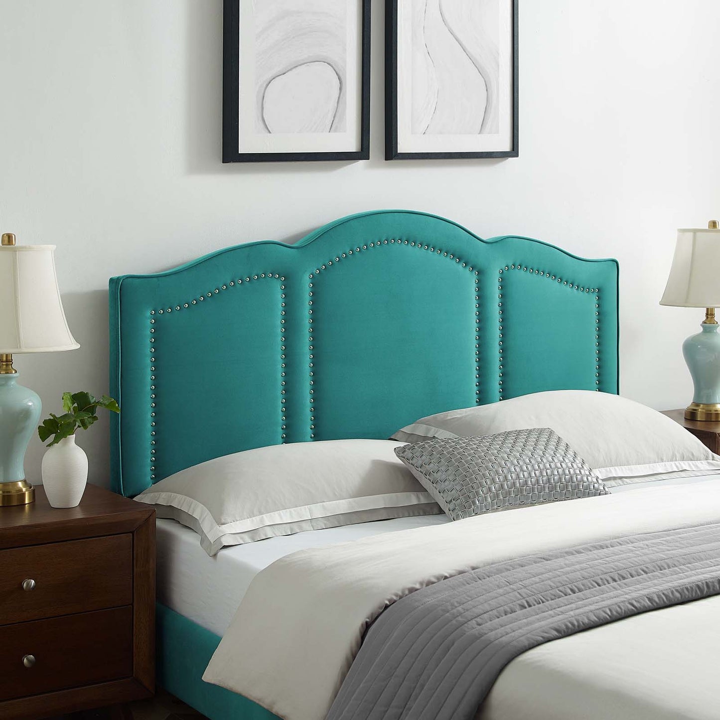 Cecilia Twin Performance Velvet Headboard, Velvet, Teal Blue, 21869