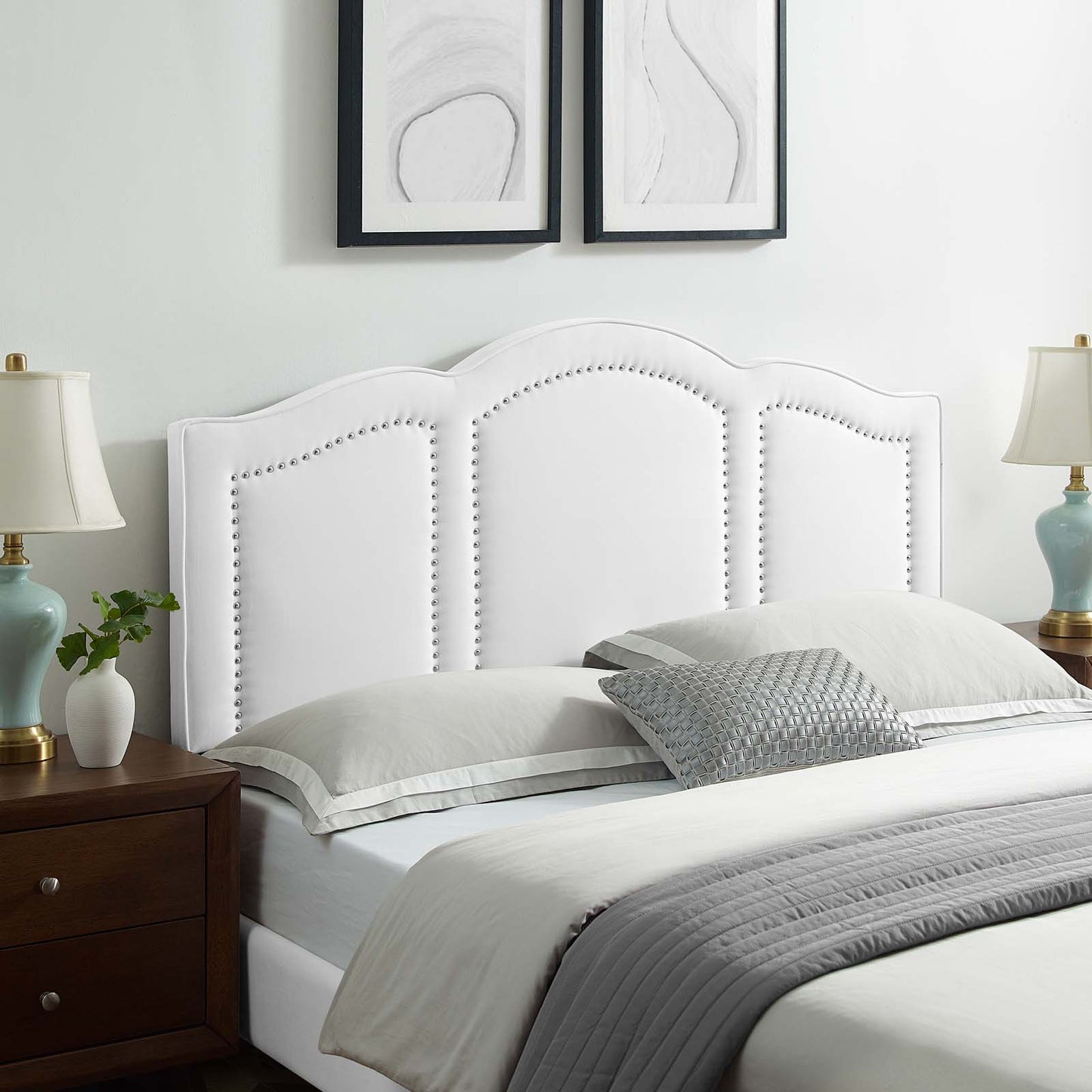 Cecilia Full/Queen Performance Velvet Headboard, Velvet, White, 21878