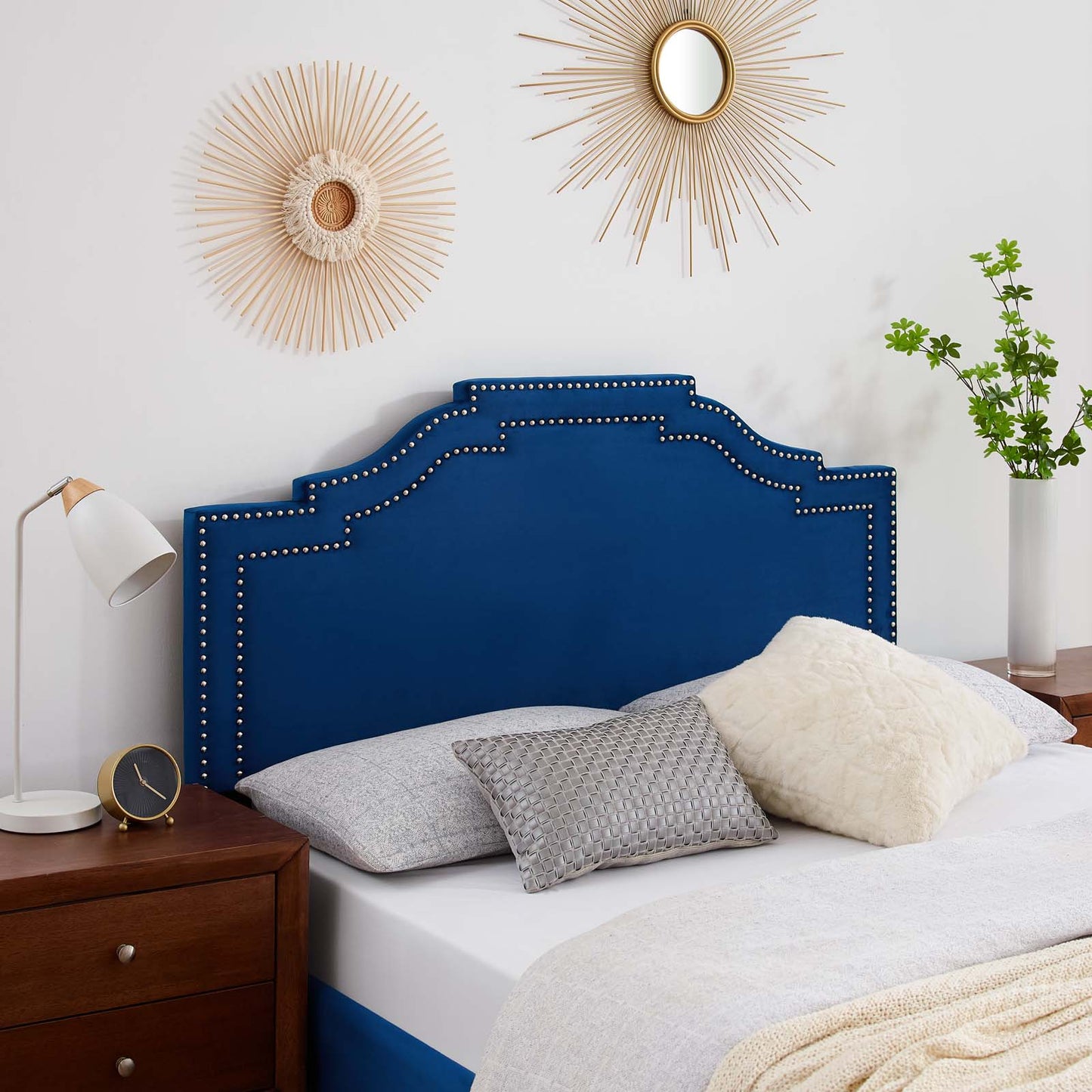 Lucia Twin Performance Velvet Headboard, Velvet, Blue Navy, 21891