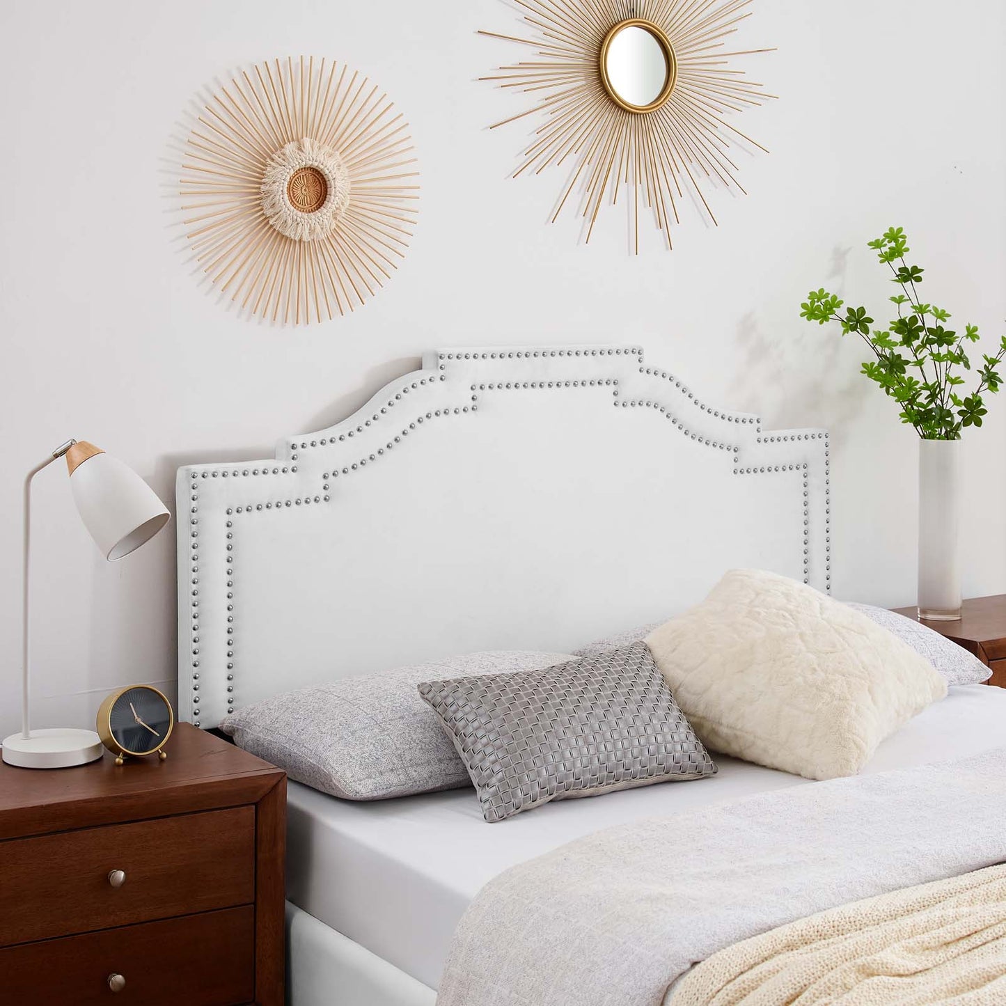 Lucia Full/Queen Performance Velvet Headboard, Velvet, White, 21902