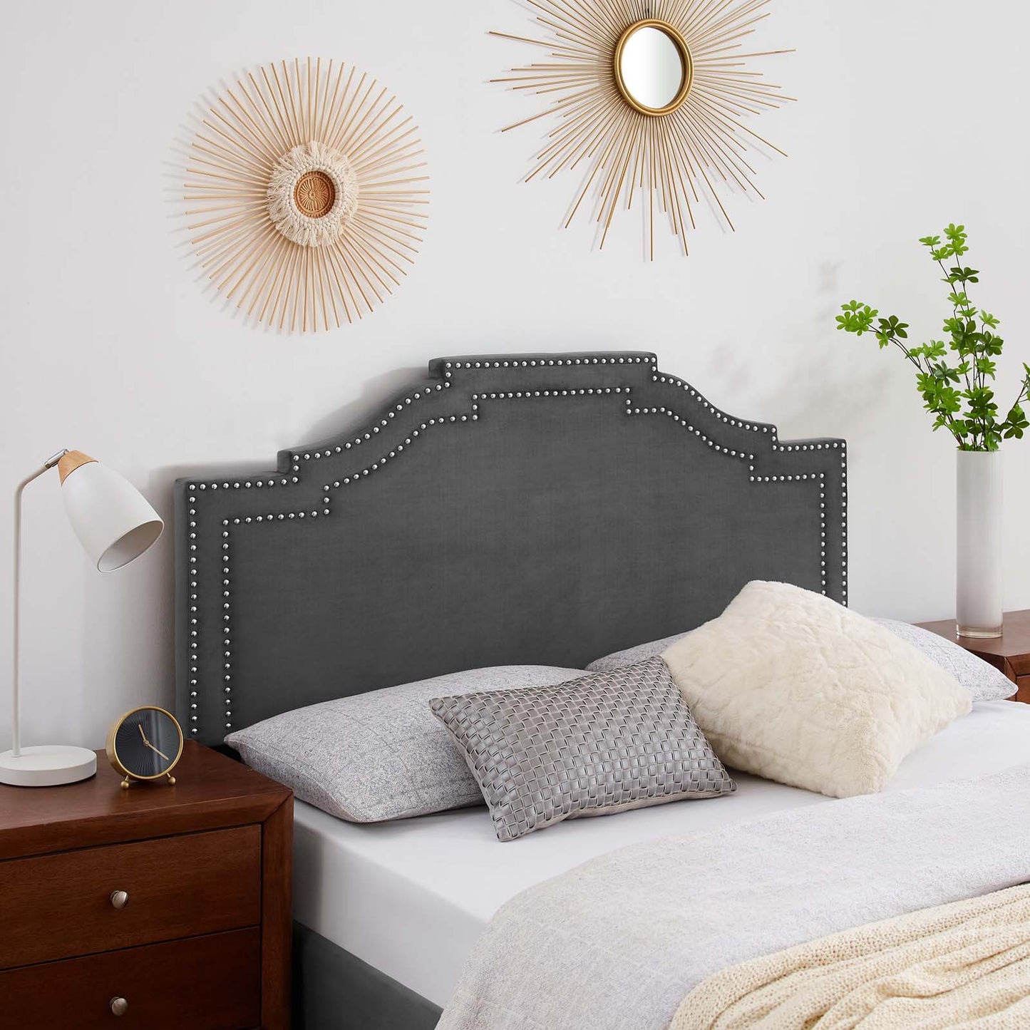 Lucia King/California King Performance Velvet Headboard, Velvet, Dark Grey Gray, 21903