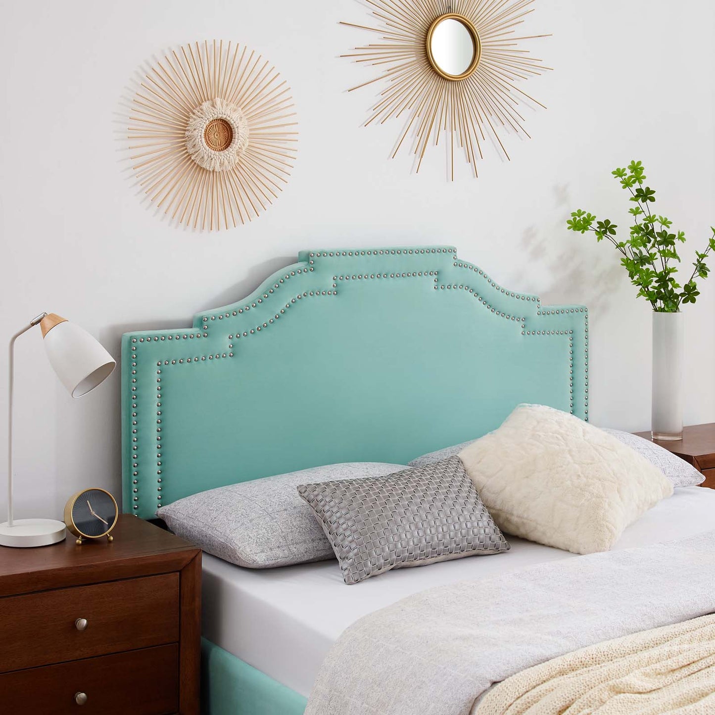 Lucia King/California King Performance Velvet Headboard, Velvet, Blue, 21906