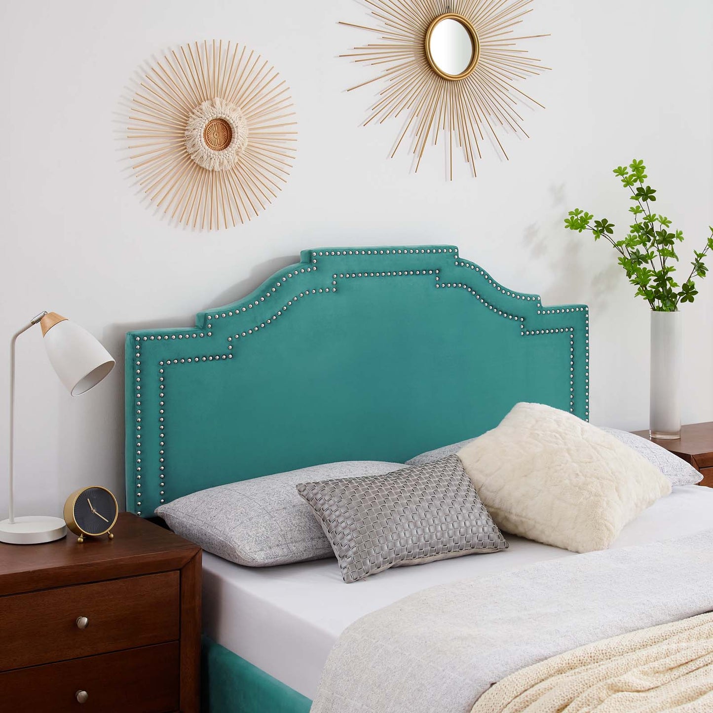 Lucia King/California King Performance Velvet Headboard, Velvet, Teal Blue, 21909