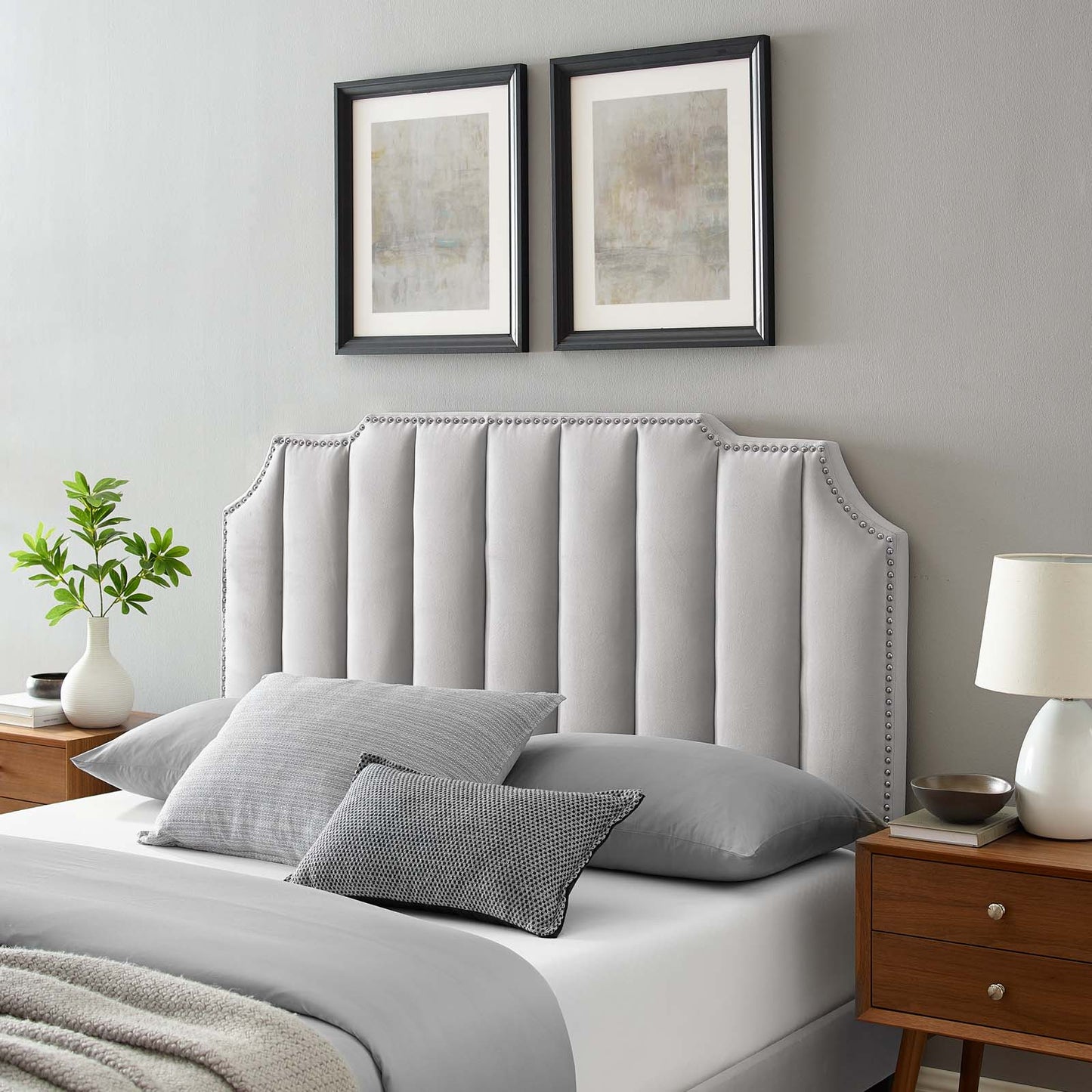 Rosalind Performance Velvet Twin Headboard, Velvet, Light Grey Gray, 21913