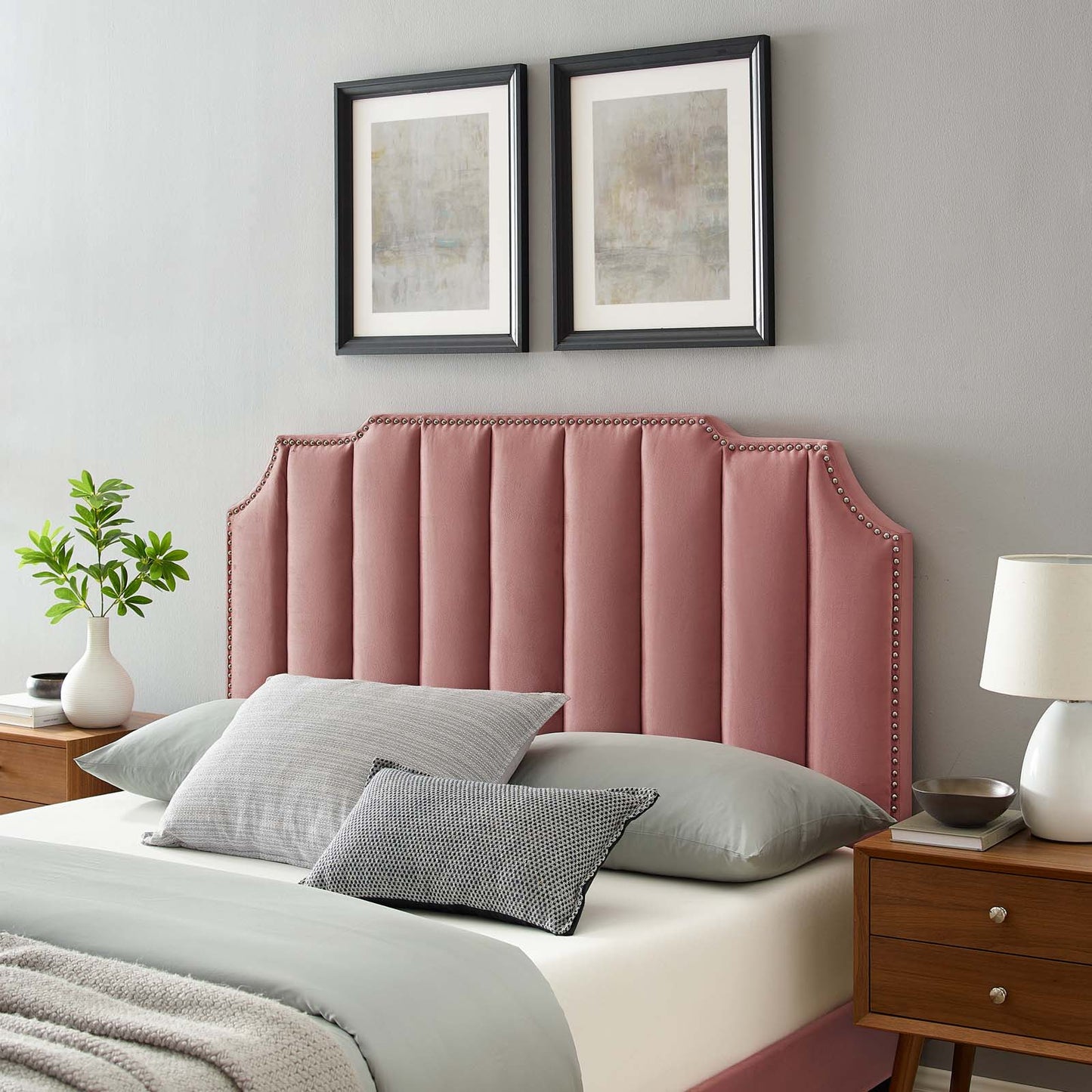 Rosalind Performance Velvet King/California King Headboard, Velvet, Pink, 21928