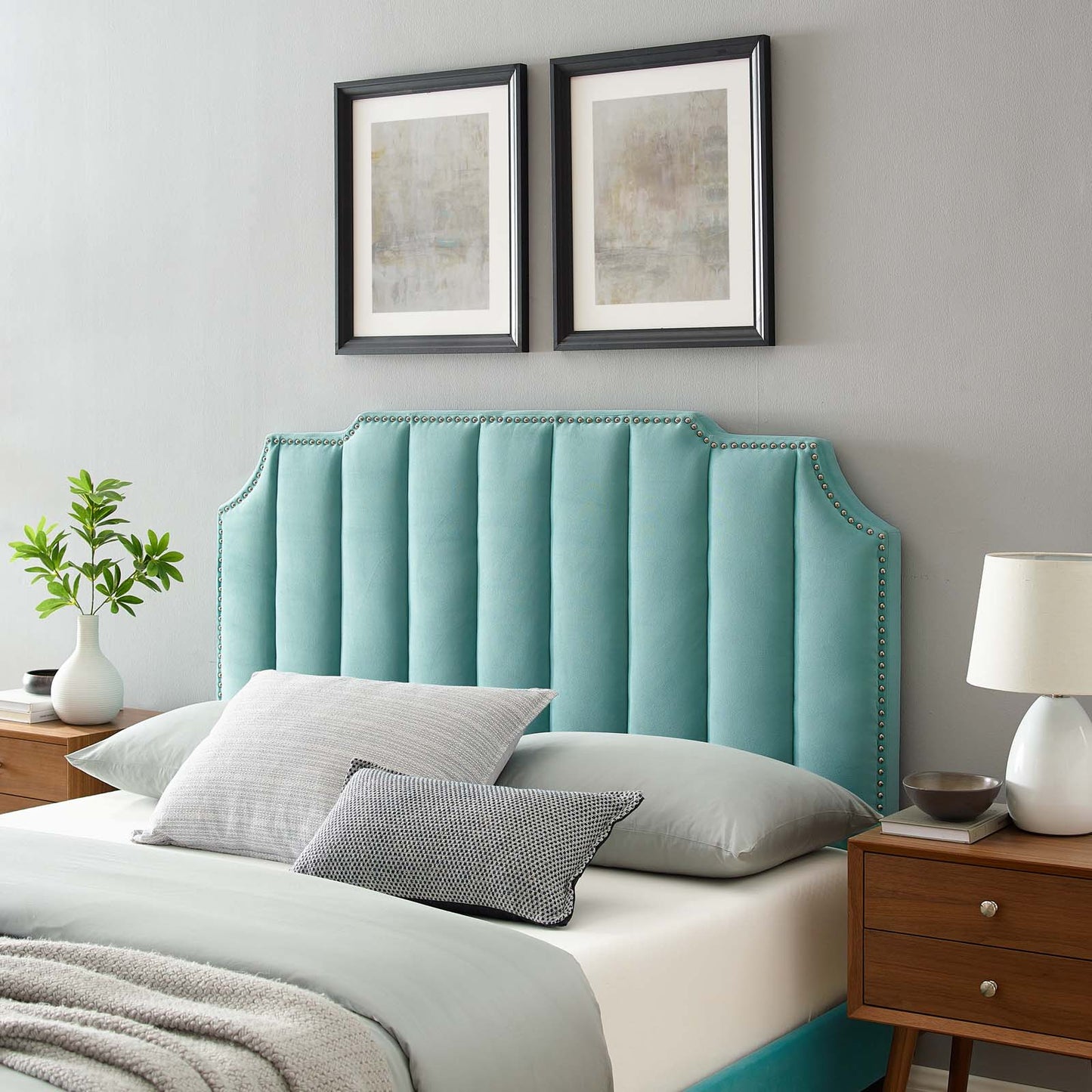 Rosalind Performance Velvet King/California King Headboard, Velvet, Blue, 21930