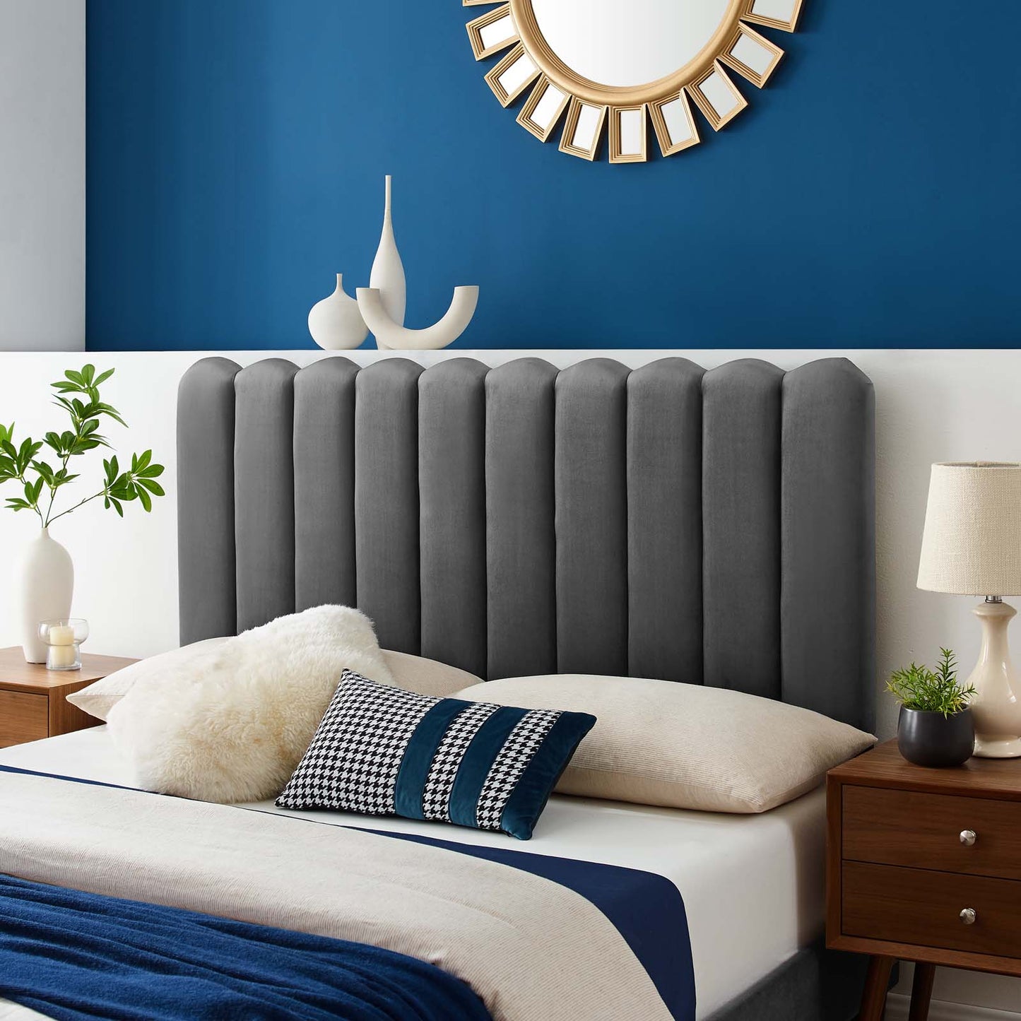 Delilah Performance Velvet Twin Headboard, Velvet, Dark Grey Gray, 21935