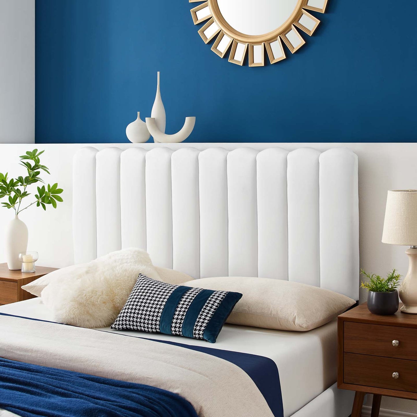Delilah Performance Velvet Full/Queen Headboard, Velvet, White, 21950