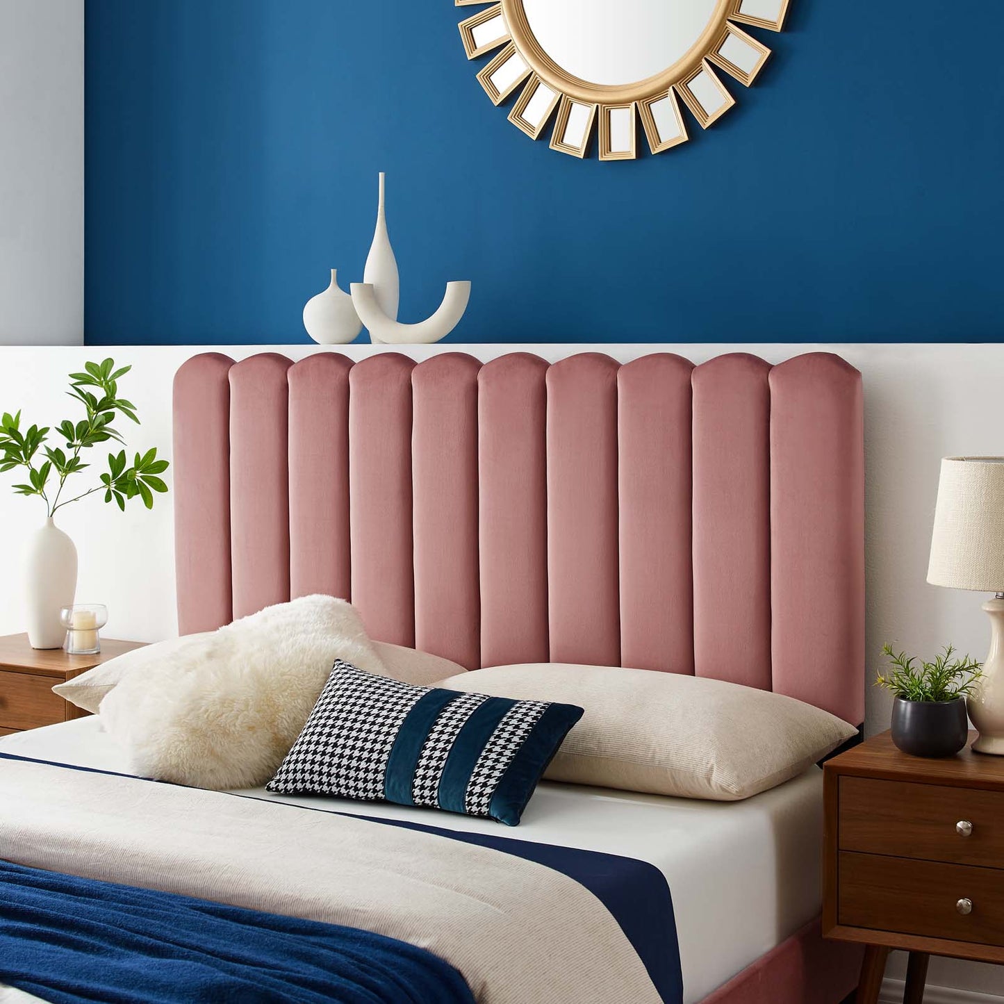 Delilah Performance Velvet King/California King Headboard, Velvet, Pink, 21952