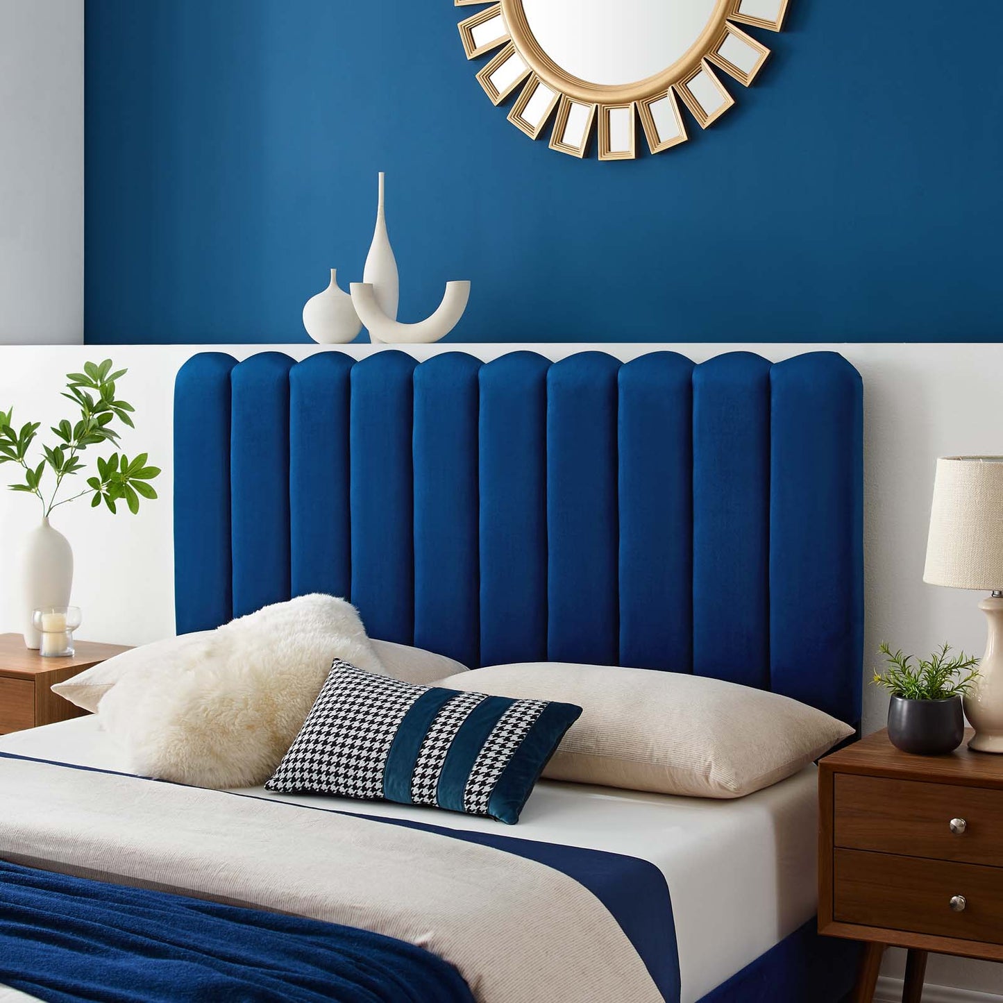Delilah Performance Velvet King/California King Headboard, Velvet, Blue Navy, 21955