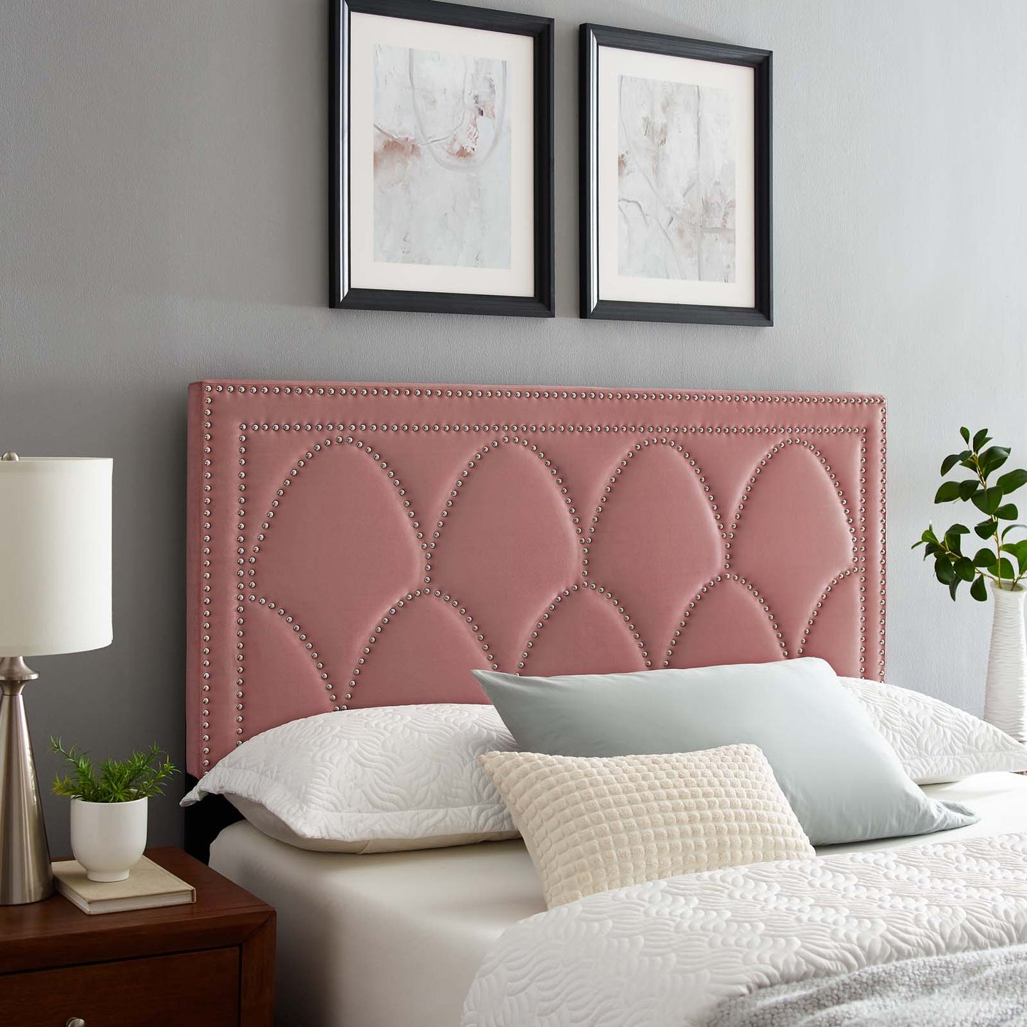 Greta Performance Velvet Full/Queen Headboard, Velvet, Pink, 21960