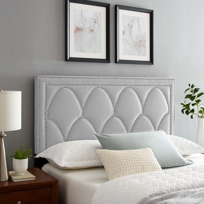 Greta Performance Velvet Full/Queen Headboard, Velvet, Light Grey Gray, 21961