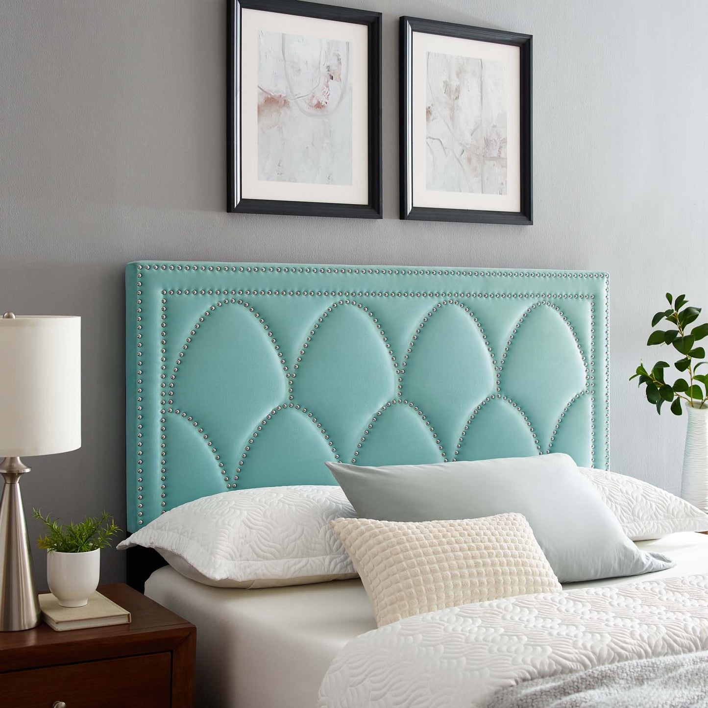 Greta Performance Velvet Full/Queen Headboard, Velvet, Blue, 21962