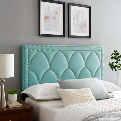 Greta Performance Velvet Full/Queen Headboard, Velvet, Blue, 21962
