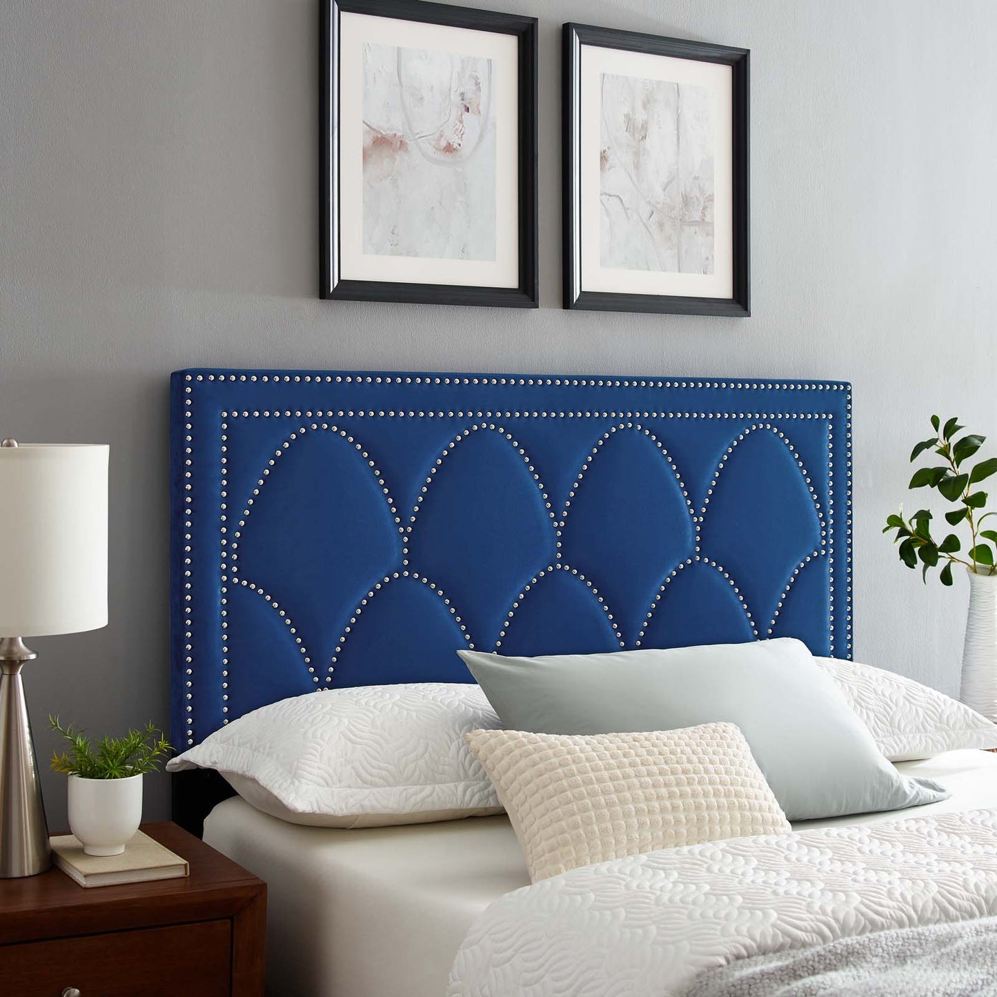 Greta Performance Velvet Full/Queen Headboard, Velvet, Blue Navy, 21963