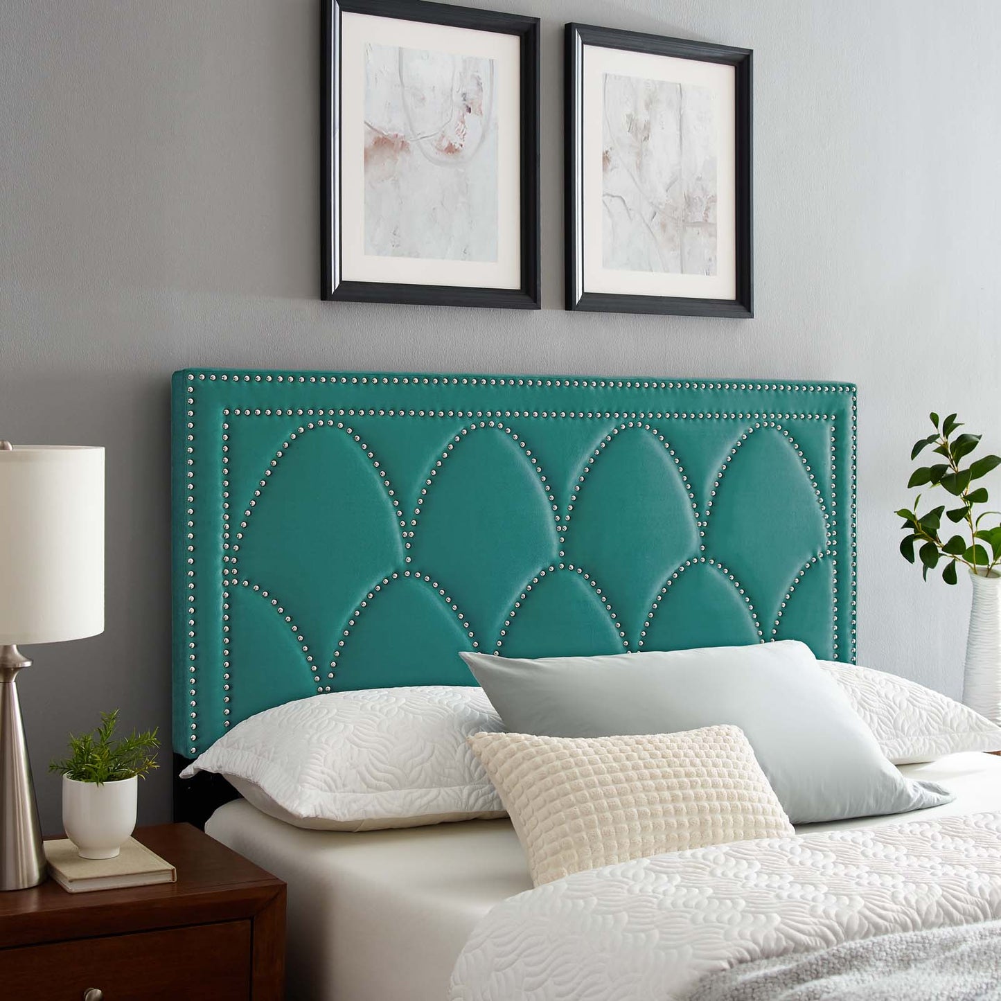 Greta Performance Velvet Full/Queen Headboard, Velvet, Teal Blue, 21965