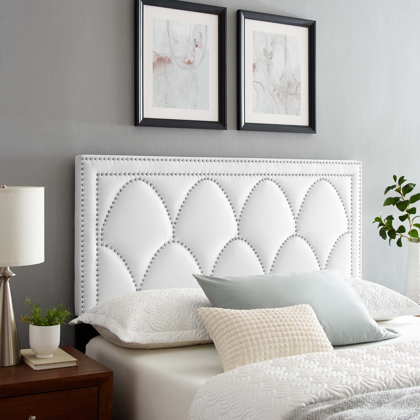 Greta Performance Velvet Full/Queen Headboard, Velvet, White, 21966