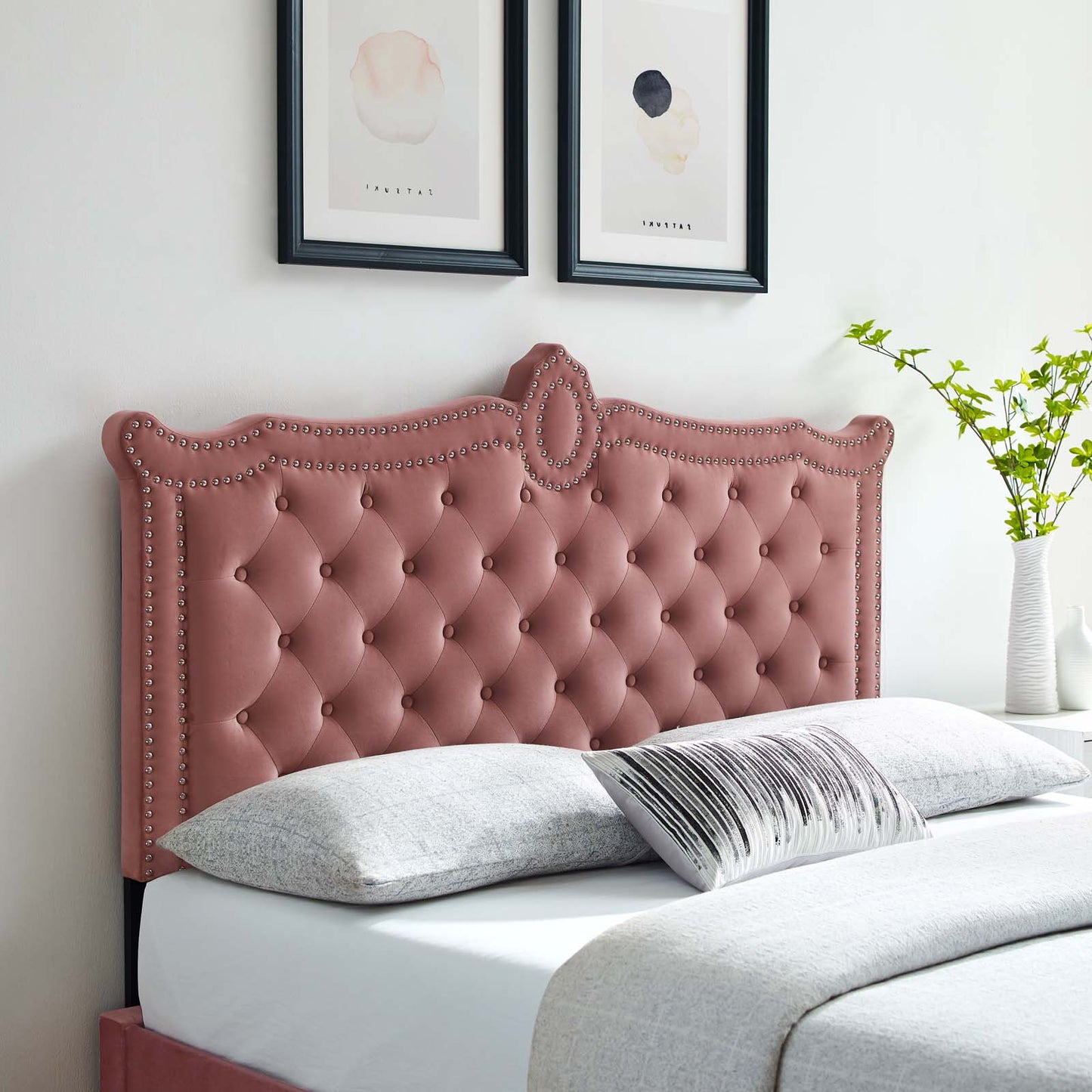 Louisa Tufted Performance Velvet Full/Queen Headboard, Velvet, Pink, 21968