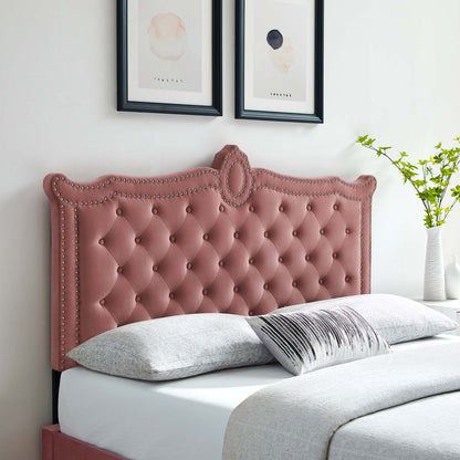 Louisa Tufted Performance Velvet Full/Queen Headboard, Velvet, Pink, 21968