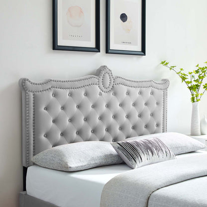 Louisa Tufted Performance Velvet Full/Queen Headboard, Velvet, Light Grey Gray, 21969