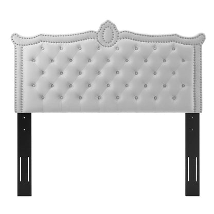 Louisa Tufted Performance Velvet Full/Queen Headboard, Velvet, Light Grey Gray, 21969
