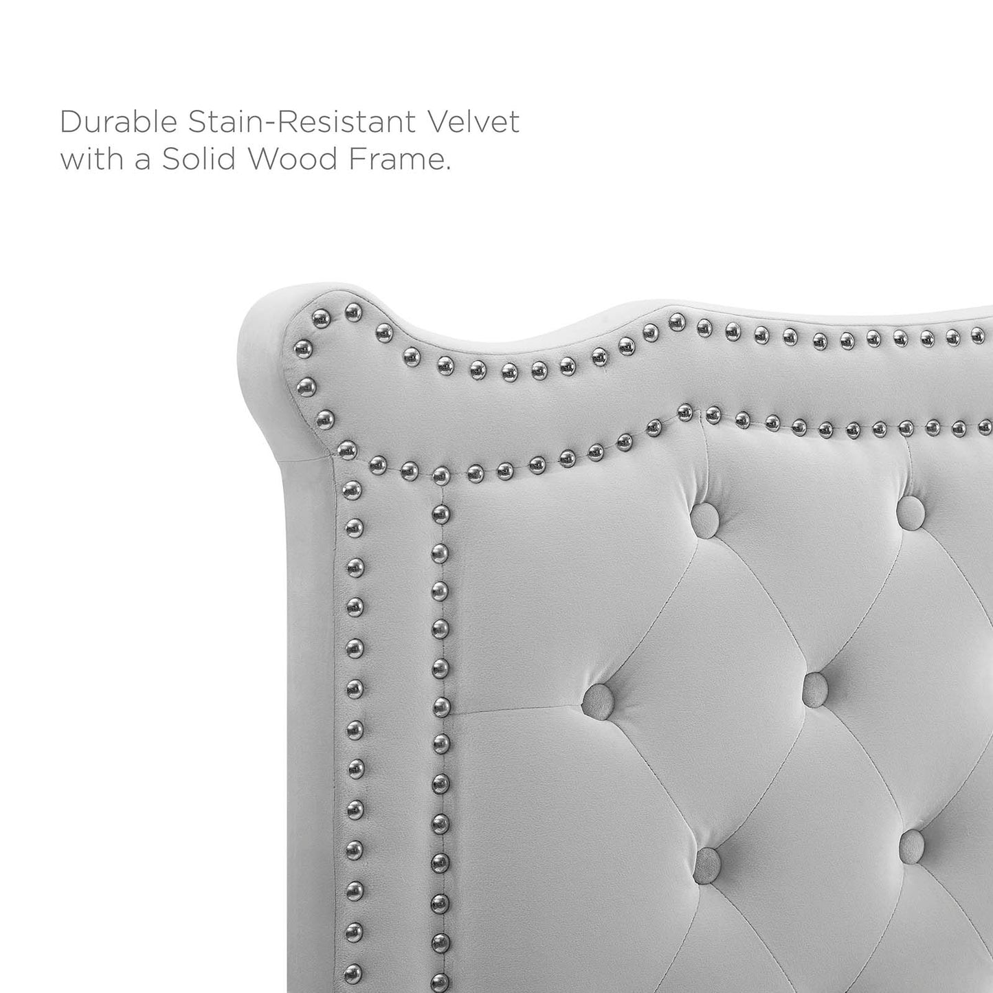 Louisa Tufted Performance Velvet Full/Queen Headboard, Velvet, Light Grey Gray, 21969