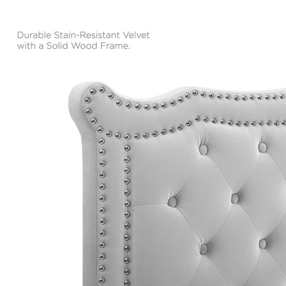 Louisa Tufted Performance Velvet Full/Queen Headboard, Velvet, Light Grey Gray, 21969