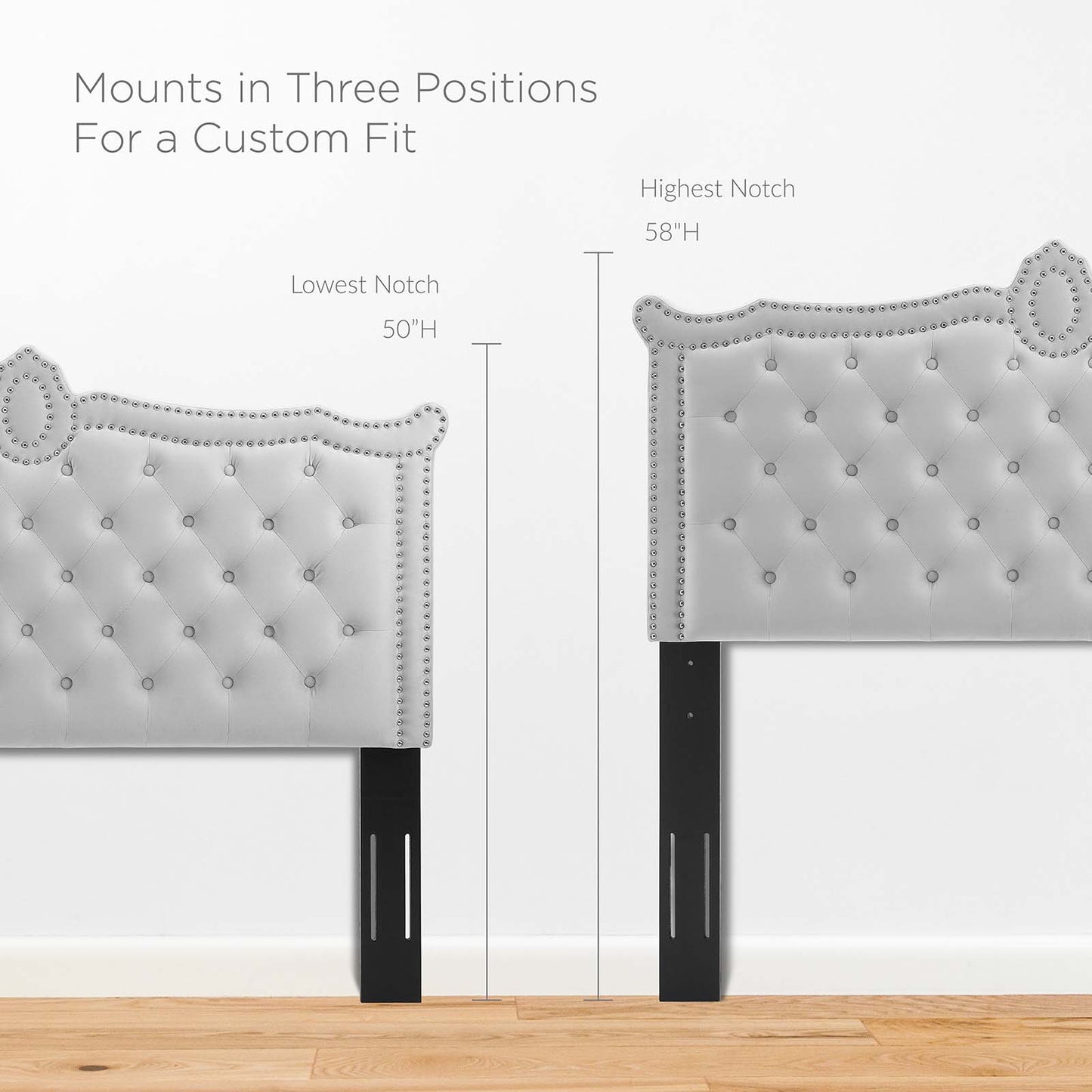 Louisa Tufted Performance Velvet Full/Queen Headboard, Velvet, Light Grey Gray, 21969
