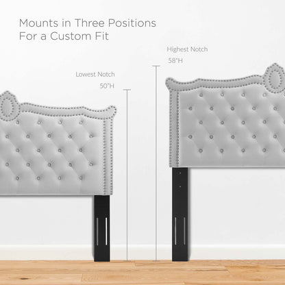 Louisa Tufted Performance Velvet Full/Queen Headboard, Velvet, Light Grey Gray, 21969