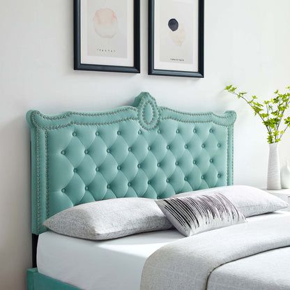 Louisa Tufted Performance Velvet Full/Queen Headboard, Velvet, Blue, 21970