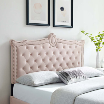 Louisa Tufted Performance Velvet Full/Queen Headboard, Velvet, Pink, 21972