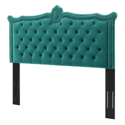 Louisa Tufted Performance Velvet Full/Queen Headboard, Velvet, Teal Blue, 21973
